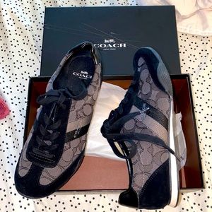 Coach tennis shoes black charcoal, white.